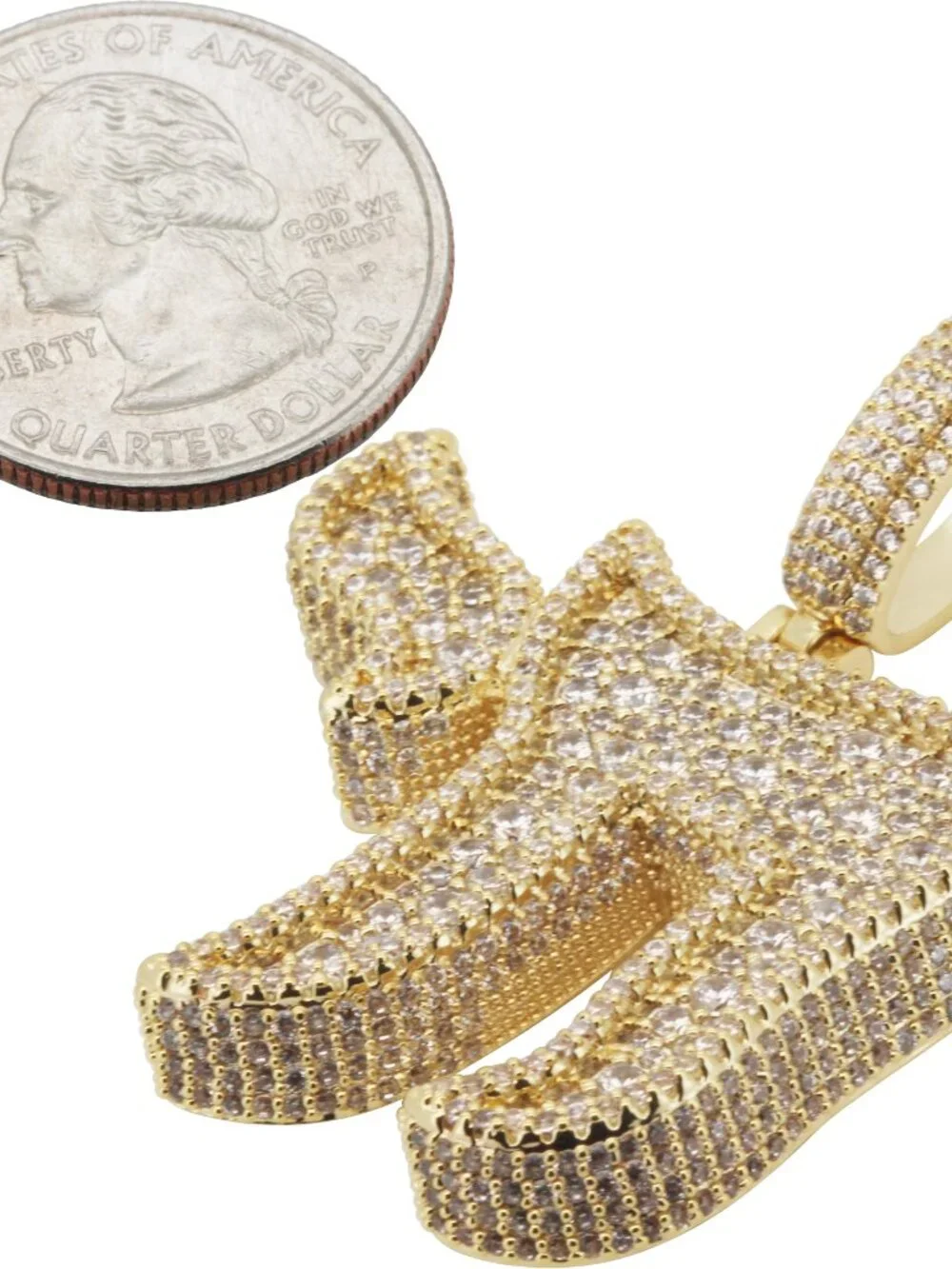 14k Yellow/White Gold Plated AAA Cubic Zirconia Cluster Chai Pendant